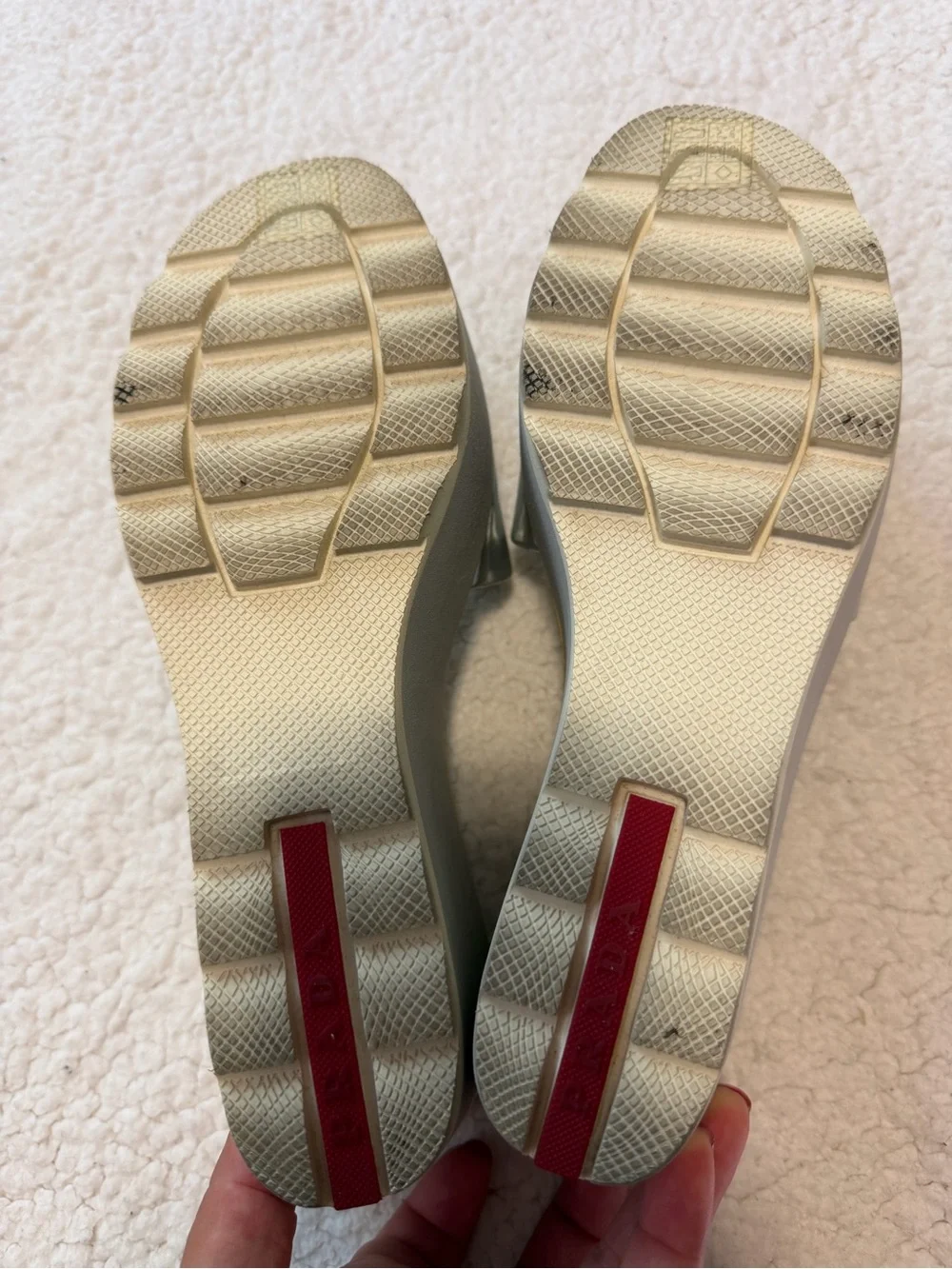 Authentic Vintage PRADA Silver  Leather Wedge Sandals Platform Slide 37.5
